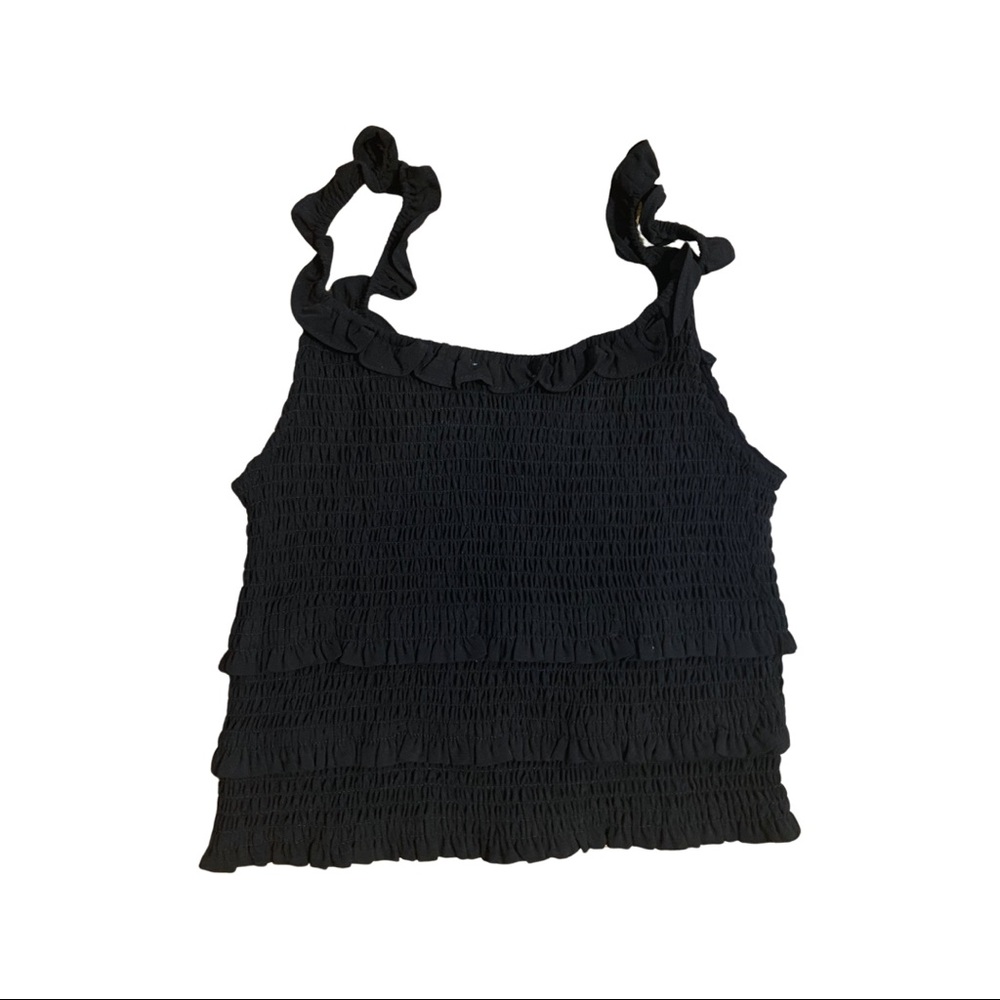 Shirred Black Ruffle Top - Picture 2 of 2
